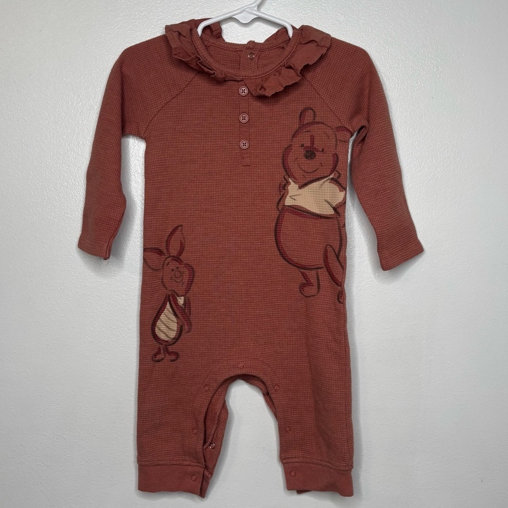 Disney Baby Winnie the Pooh Rust Waffle Knit Romper 12M